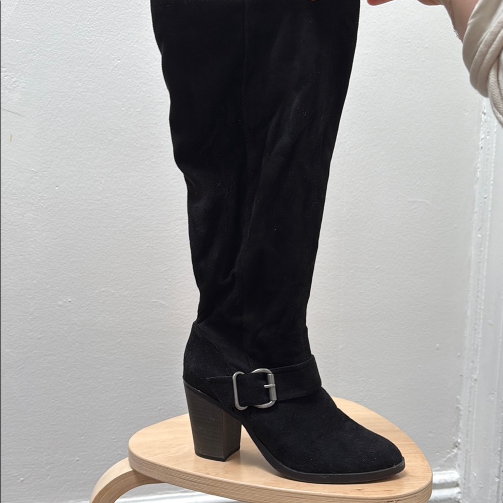 Black Faux Suede Knee-High Boots